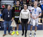 Ottelun palkitut Romans Sauss, KyKy-Betset, Oskari Sarajärvi, Akaa-Volley.