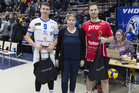 Ottelun palkitut Leevi Väänänen, Akaa-Volley, Jyri Niemi, KyKy-Betset.