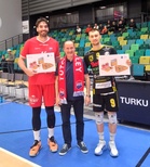 Ottelun palkitut Tommy Carmony, TUTO Volley, Yaroslav Horobets, KyKy-Betset.