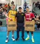 Ottelun palkitut Kaleb Jenness, Savo Volley, Darian Picklyk, KyKy-Betset.