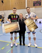 Ottelun palkitut Yaroslav Horobets, KyKy-Betset, Sakari Mäkinen, Akaa-Volley.