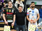 Ottelun palkitut Samuel Jurik, KyKy-Betset, Sebastian Pozo Hernandez, Akaa-Volley.