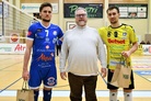 Ottelun villeimmät pelaajat Sakari Mäkinen, Akaa-Volley ja Yaroslav Horobets, KyKy-Betset.